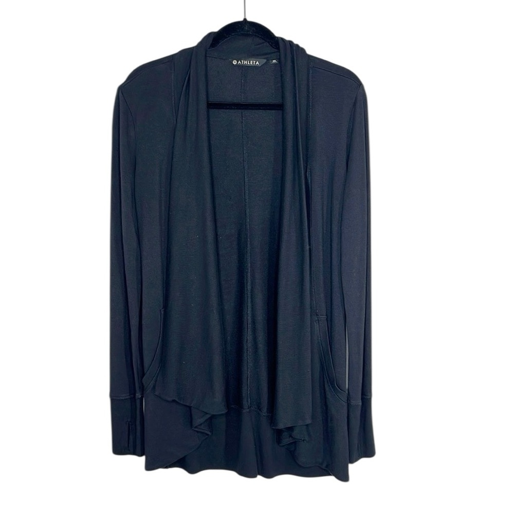 ATHLETA Cozy Open Front Long Soft Cardigan with pockets in black size XS